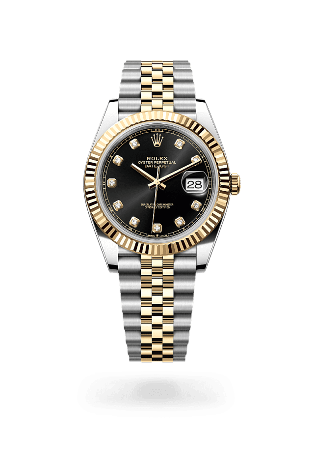 Role_x Datejust Two-Tone Black Diamond Dial Watch