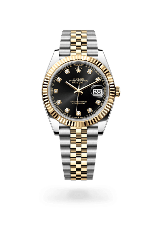 Role_x Datejust Two-Tone Black Diamond Dial Watch