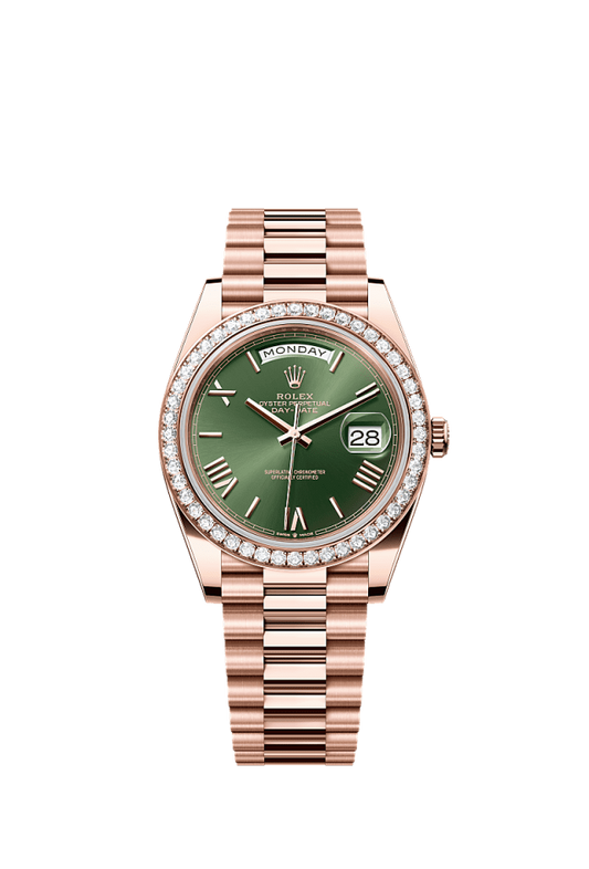 Role_x Rose Gold Green Dial Diamond Watch