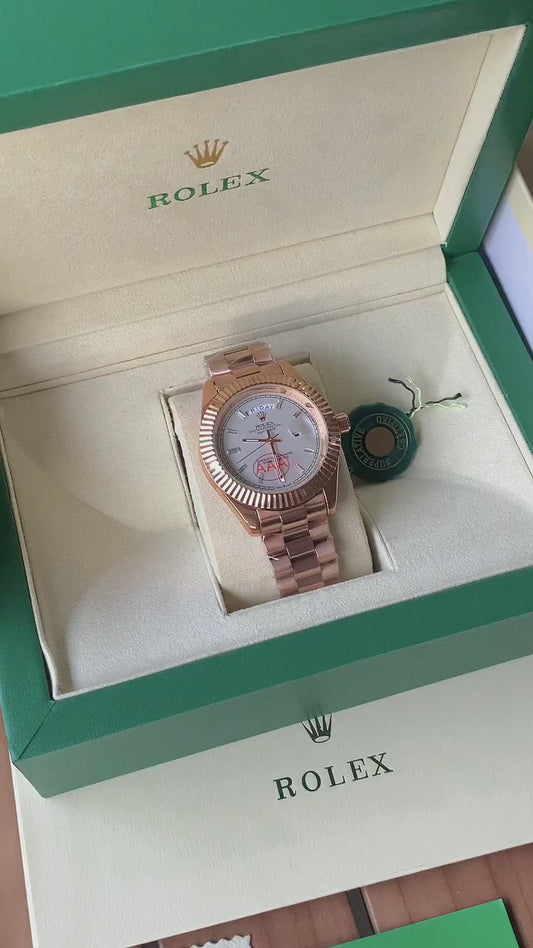 Role_x Rose Gold White Dial Watch