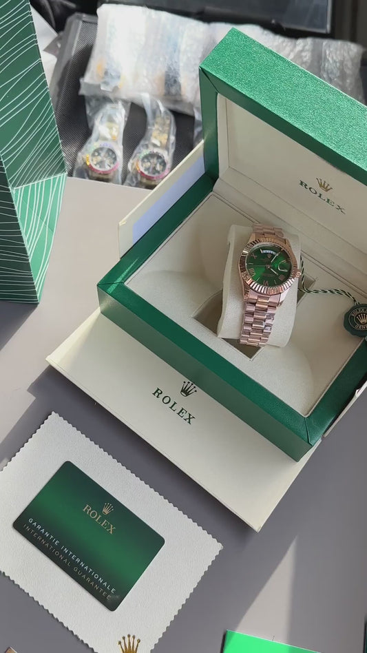 Role_x Rose Gold Green Dial Watch
