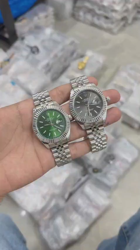 Role_x Datejust Silver Green Dial Watch