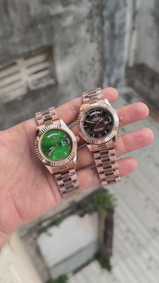 Role_x Rose Gold Brown Dial Watch