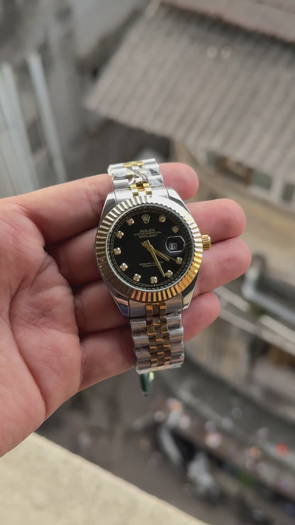 Role_x Datejust Two-Tone Black Diamond Dial Watch